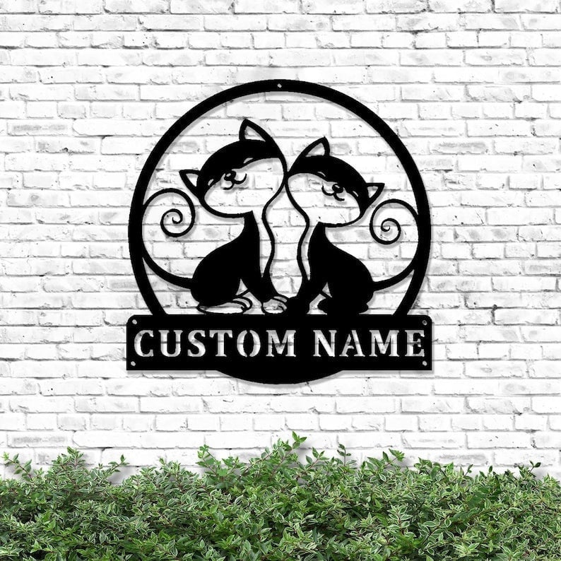 Couple Cat Funny Personalized Metal Sign Monogram Metal Wall Decor Vintage Couple Cat Wall Hanging Anniversary Decor Cat Lovers Gift 1