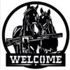 Metal Pair of Horses Sign Welcome Last Name Address Custom Wording plasma cut sign art custom paint and size 6