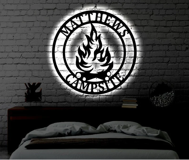 Personalized Cottage LED Metal Art Sign Light up Campfire Metal Sign Multi Colors Custom Sign Metal Bar Wall Art LED Wall Art Gift 1