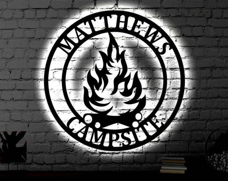 Personalized Cottage LED Metal Art Sign Light up Campfire Metal Sign Multi Colors Custom Sign Metal Bar Wall Art LED Wall Art Gift 2