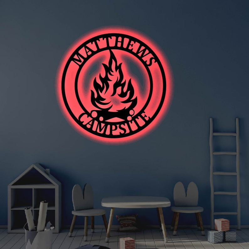 Personalized Cottage LED Metal Art Sign Light up Campfire Metal Sign Multi Colors Custom Sign Metal Bar Wall Art LED Wall Art Gift 4