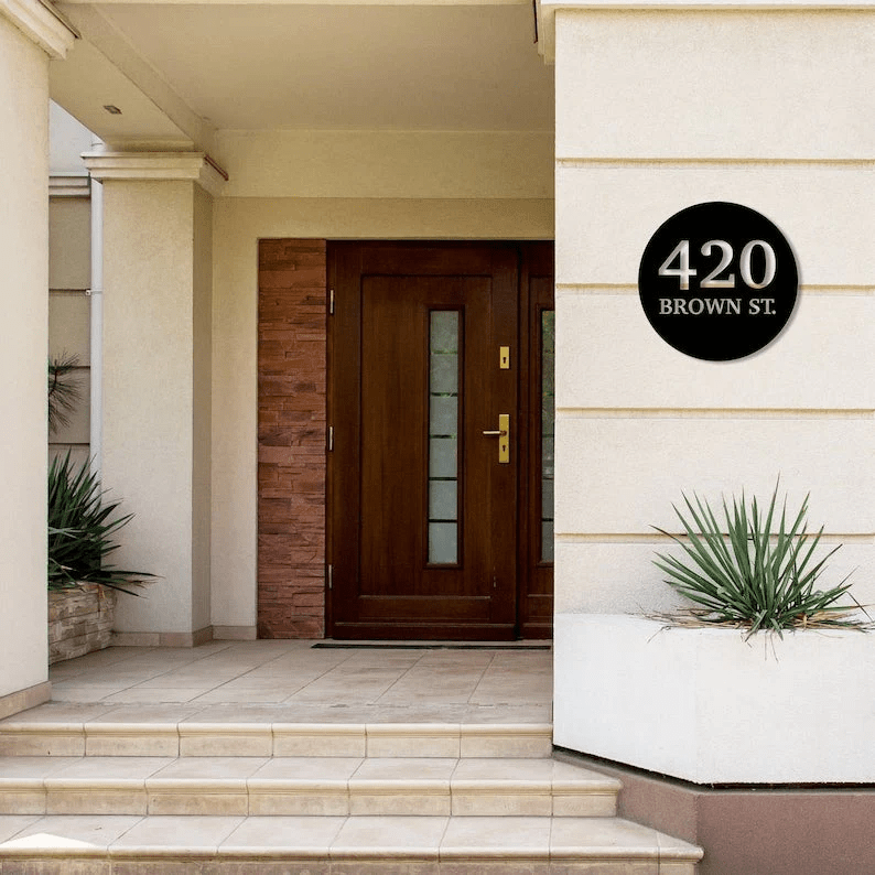 Personalized Round Address Plaque 13 Colors Customized House Number And Street Name Address Marker Metal Decorative Wall 1