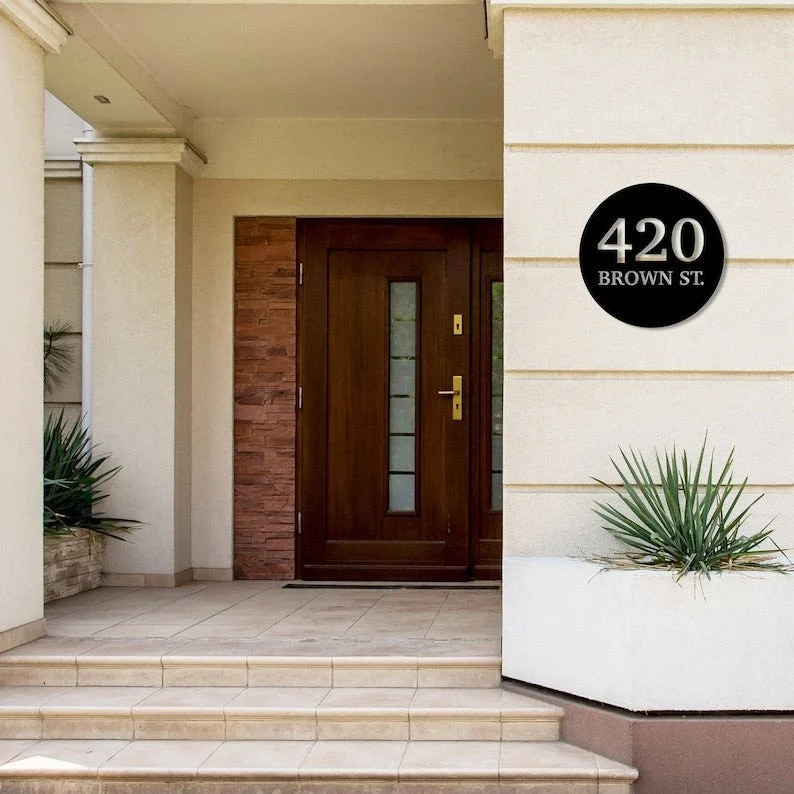 Personalized Round Address Plaque 13 Colors Customized House Number And Street Name Address Marker Metal Decorative Wall Accent Sign 1