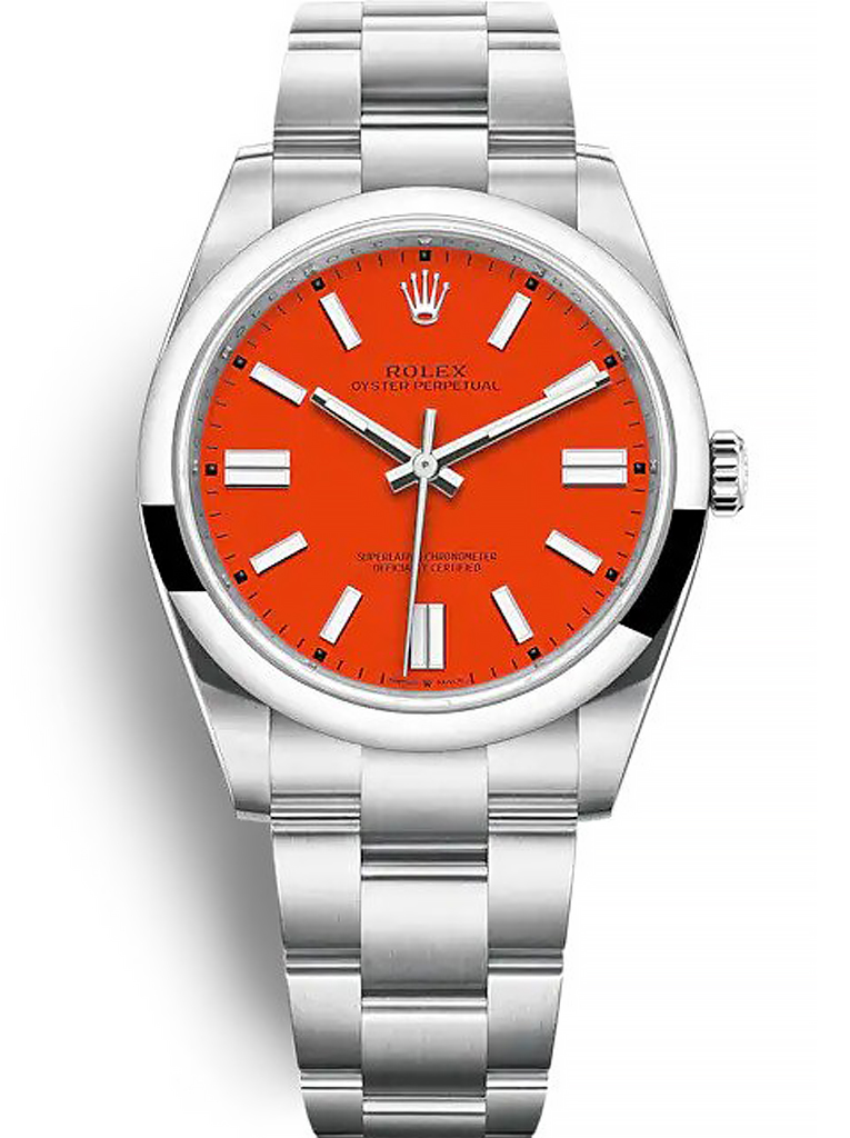 replica rolex oyster perpetual lady 41mm coral red dial 124300.jpg